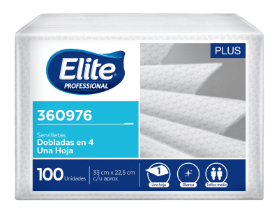 ELITE PAPEL SERVILLETA PLUS DOBLADA EN 4 cod 360976