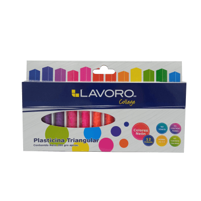 PLASTICINA TRIANGULAR FLUOR 12COL LAVORO1