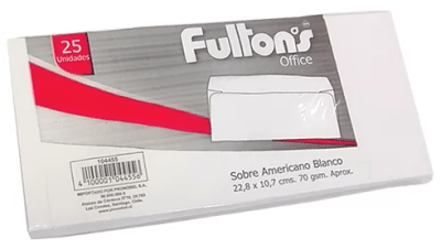 SOBRE PARA CARTA AMERICANO 25 UNIDADES 10.5X22.8 CM
