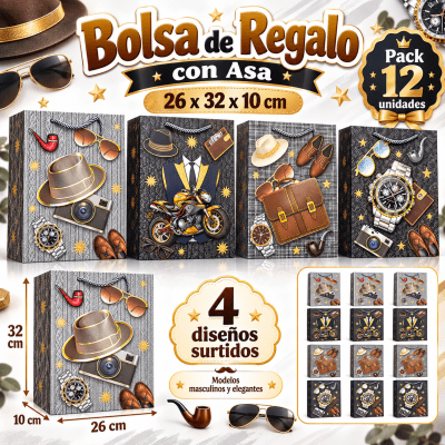 BOLSAS DE REGALO CABELLERO 26x32x10cm 12 UNIDADES1