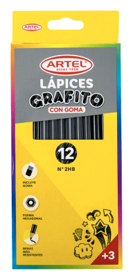 Lapiz grafito artel 2HB Hexagonal c/g 12uni