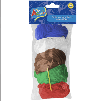 Lana escolar art & craf 5 colores bacicos+ aguja1