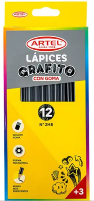 Lapiz grafito artel 12uni hex. s/g