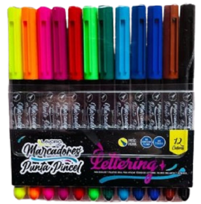 Marcador  Lettering Punta Pincel Lavoro 12 colores