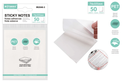 NOTAS ADHESIVAS TRANSPARENTES 76*101 MM 50 HOJAS