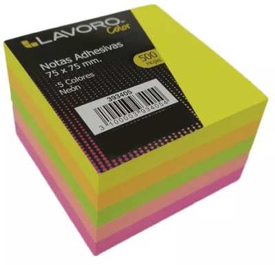 NOTAS ADHESIVAS COLORES NEON LAVORO 76X76 MM