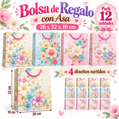 BOLSAS DE REGALO DAMA 26X32X10 CM 12 UNIDADES1