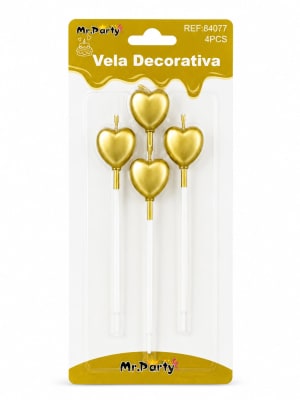 vela decorativa  corazón dorado x4pcs 840771