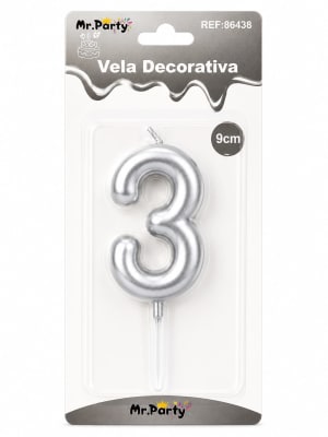 VELA NUMERO PLATEDA N°3 86439
