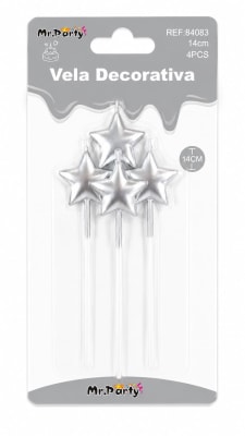 vela decorativa estrella plateada x4pcs 84083
