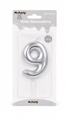 vela N°9 plateada 9cm 86445