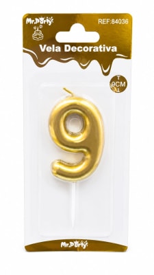 vela N°9 dorada 9cm 840361