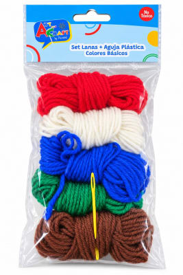 Lana escolar art & craf 5 colores bacicos+ aguja1
