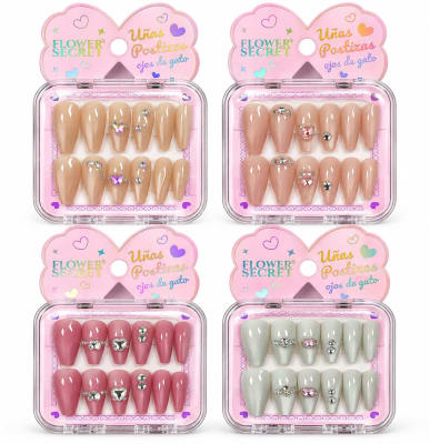 uñas postizas medianas tipo T con decoracion JP-GG081