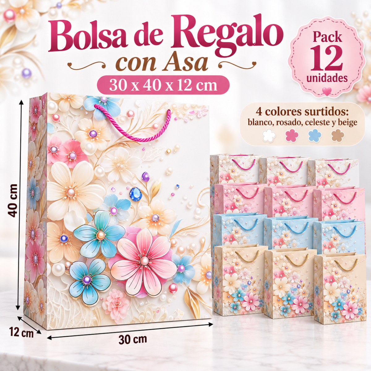 BOLSAS DE REGALO PARA DAMAS GRANDE 30x40x12cm 12 UNIDADES 0