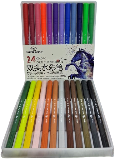 SET DE LAPIZ DOBLE  PUNTA PINCEL Y ULTRA FINO 24 COLORES 1