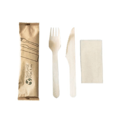 Pack Cubiertos de madera + Servilletas Kraft, 50 unidades