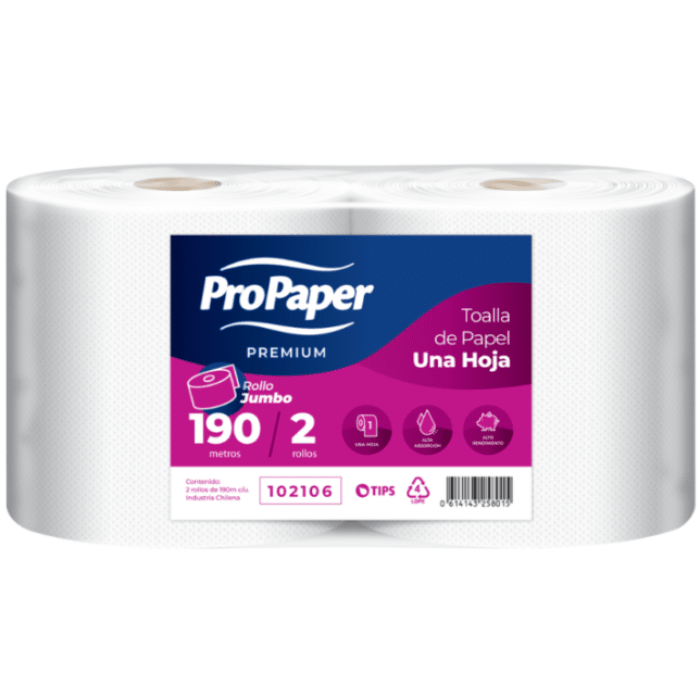 Toalla Jumbo una Hoja Propaper, 2 x 190 mts c/u1