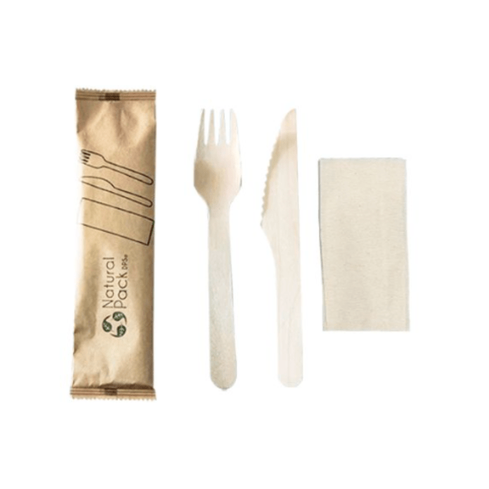 Pack Cubiertos de madera + Servilletas Kraft, 50 unidades1