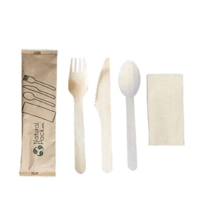 Pack Cubiertos de madera + cuchara + Servilletas Kraft, 50 unidades1