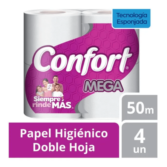Papel Higiénico Confort Mega Doble hoja, 4 und x 50 mts1