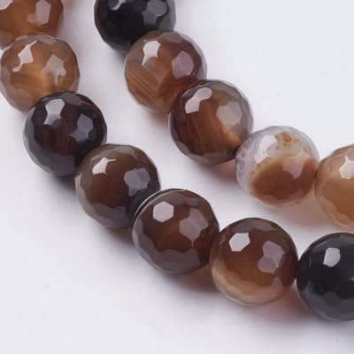AGATA FACETADA RAYADO NATURAL, TEÑIDO SILLIN MARRON 10MM