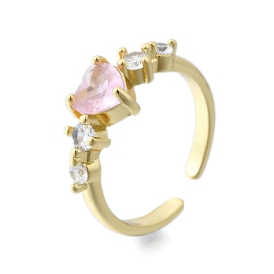 ANILLO AJUSTABLE B/O 18K  CORAZON ROSA ZIRCON CON ZIRCONES