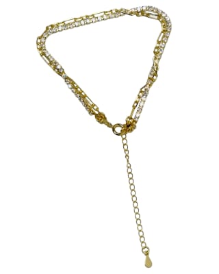PULSERA B/O 3MS DOBLE CADENA STRASS Y ESLABONES 16CM + 5 EXTENSION