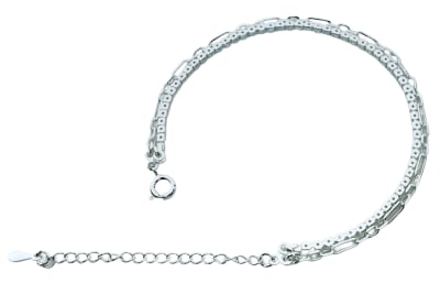 PULSERA B/PLATA 925 DOBLE CADENA STRASS Y ESLABONES 16CM + 5 EXTENSION1