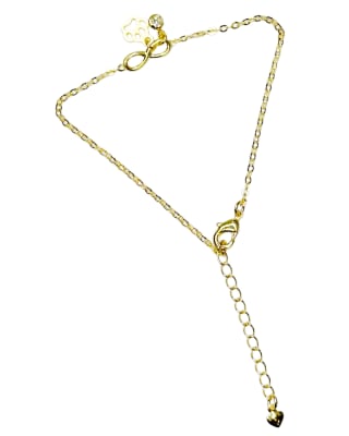 PULSERA B/O 3 MS ESLABON MINI CON INFINITO CON PATITA DE PERRO Y PTO LUZ 16 + 4 CM EXTENS1