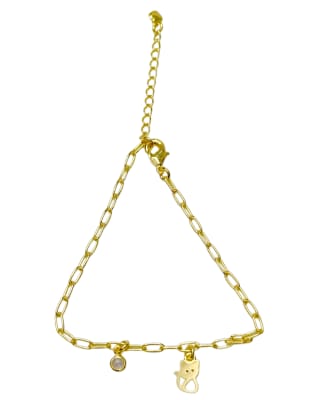 PULSERA B/O 3MS ESLABON OVALADO CON GATITO Y PUNTO LUZ 16+4CM