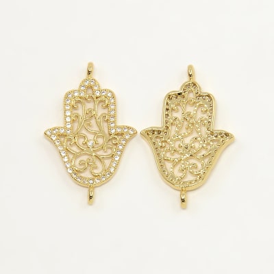 CONECTOR B/ORO MANO DE FATIMA C/ZIRCONES 25X17MM