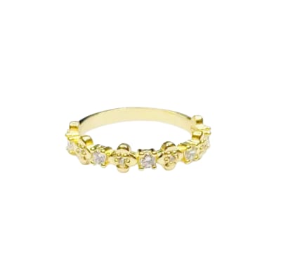 ANILLO POR TALLA B/O 3MS MINI FLOR Y ZIRCONES CUADRADOS GALVANIZADO