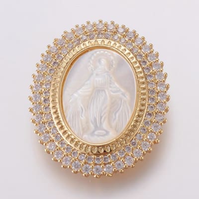 COLGANTE B/O VIRGEN DE LOS RAYOS OVALADO NACAR CON BORDES DE CIRCONES 32x28x5MM
