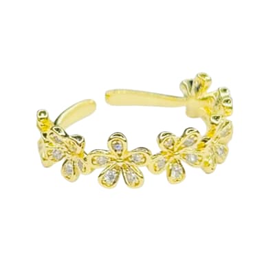 ANILLO AJUSTABLE B/O 3MS FLORES MARGARITA CON ZIRCONES GALVANIZADO
