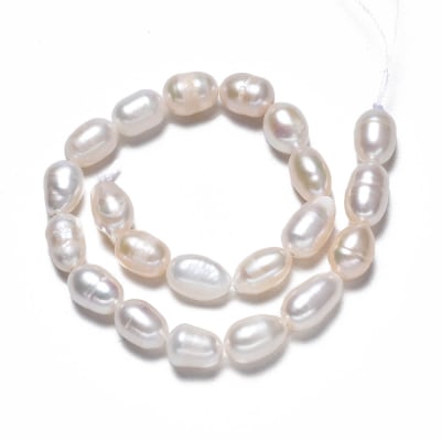 PERLAS DE RIO POR TIRA FORMA DE ARROZ 7.5~10.5x5~6MM