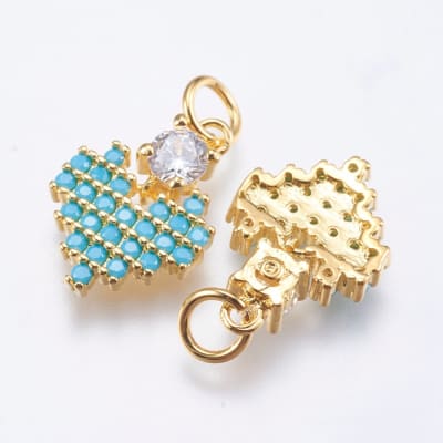 COLGANTE B/ORO CORAZON TURQUESA C/ZIRCONES