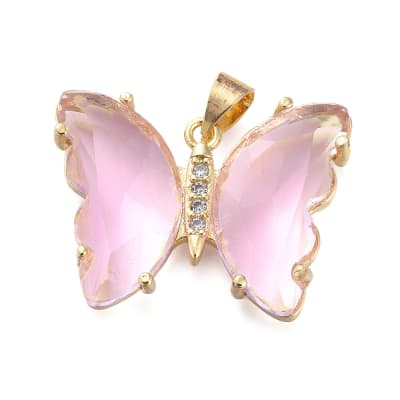 COLGANTE B/O MARIPOSA DE CRISTAL ROSA CON ZIRCONES 20X27MM1