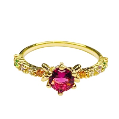 ANILLO POR TALLA B/O 3MS ZIRCON FUCSIA Y ZIRCONES DE COLORES GALVANIZADO