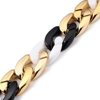 CADENA ACRILICA DORADO. BLANCO Y NEGRO 30X20MM 1