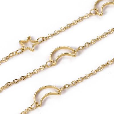 CADENA POR METRO BAÑO 18K ESTRELLA Y LUNA 2MM