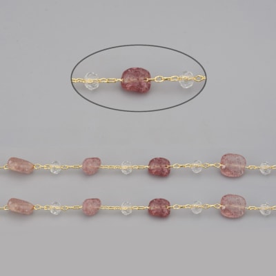 CADENA POR METRO B/O CUARZO NATURAL + CRISTALES