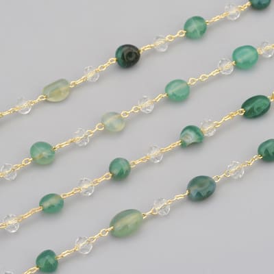 CADENA POR METRO B/O AGATA VERDE NATURAL + CRISTAL