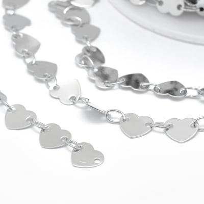 CADENA POR METRO CORAZON CONECTOR PLATEADO 6.5X5.5MM3