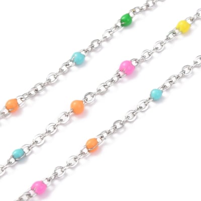 CADENA POR METRO ACERO INOX. ESLABON MINI CON BALIN ESMALTADO2