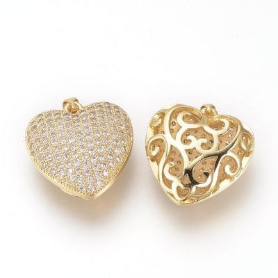 COLGANTE B/ORO CORAZON INFLADO FILIGRANAS CON ZIRCONES 23MM1