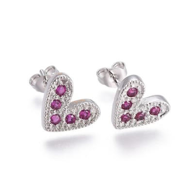 PENDIENTES B/PLATINO CORAZON CON ZIRCONES MAGENTA 10X11MM1