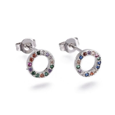 PENDIENTES B/PLATINO CIRCULO CON ZIRCONES DE COLORES 7MM1