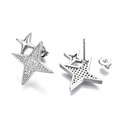 PENDIENTES B/PLATINO ESTRELLA DOBLE CON ZIRCONES 20MM