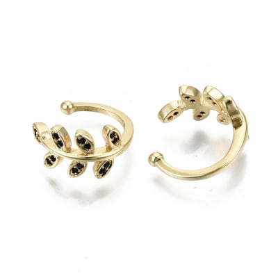 CUFF HOJAS ZIRCONES NEGROS 11MM